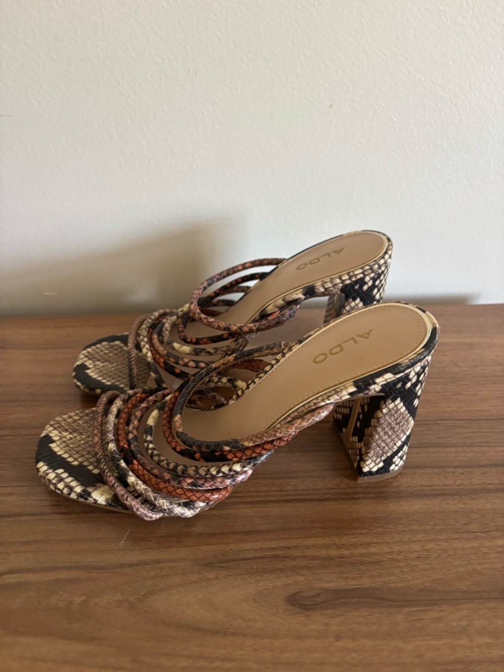 Aldo Multi-Color Snake-Print Strappy Block Heel SZ 7.5